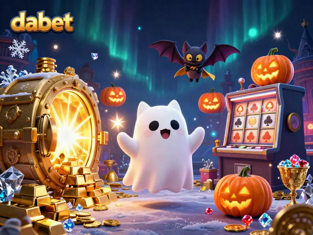 Experience winning at Dabet with a playful ghost cat and vampire bat in a haunted casino.