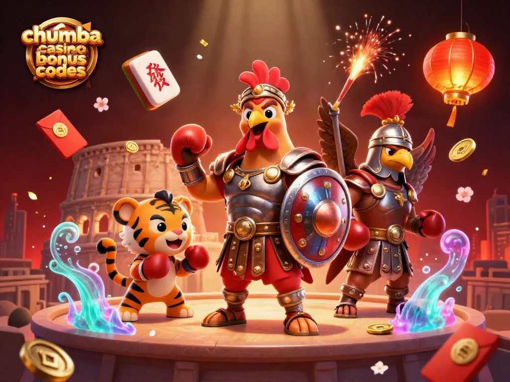 Engage with Chumba Casino bonus codes in this action-packed 3D illustration of casino characters and vibrant elements.