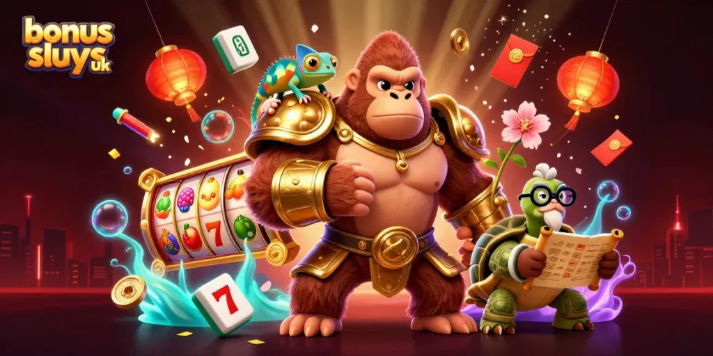Experience the thrill of bonus buy slots UK with dynamic 3D action featuring colorful slot symbols and charming characters.