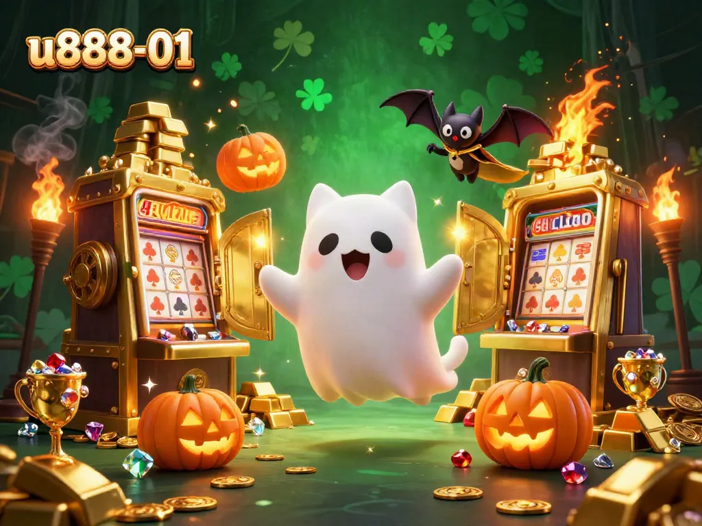 Unleash winning potential with u888-01 featuring a ghost cat in a haunted casino.
