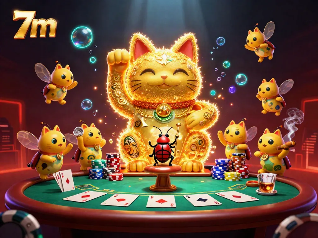 Experience thrilling gaming action with 7m’s cartoon lucky cat and poker elements.