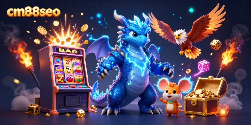Spin to win at cm88seo with a dynamic explosion of casino games and characters.