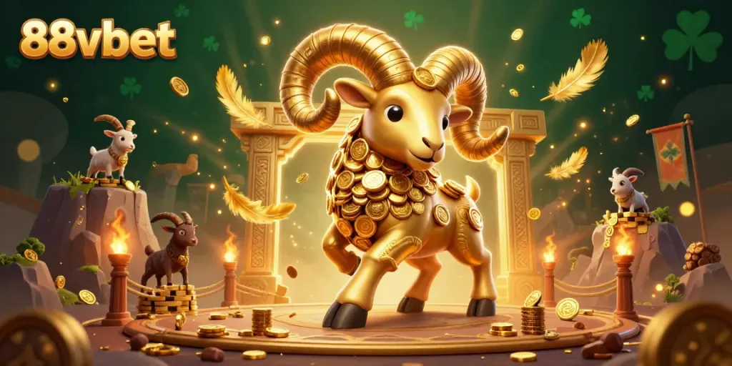 Engage with thrilling 88vbet gameplay featuring a golden ram charging towards a gold gate in an electrifying casino scene.