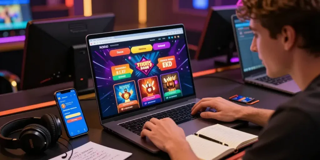 Engaging online casino gaming scene showing new casinos that accept credit cards, featuring a focused player on a laptop.