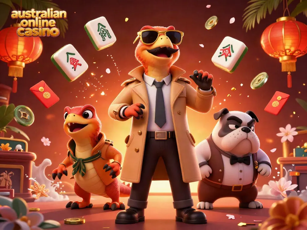 Engage with a whimsical scene of 3D raptors disguised as a tall person entering a VIP lounge in an australian online casino.