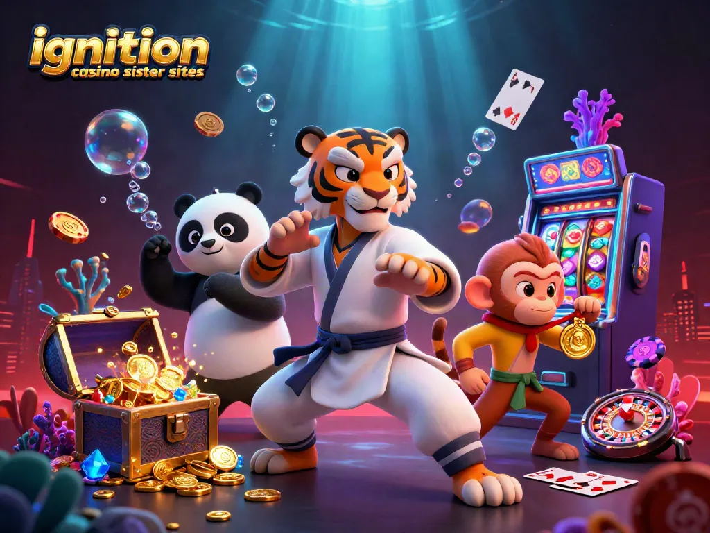 Win big with Ignition Casino sister sites featuring animated characters and casino elements.