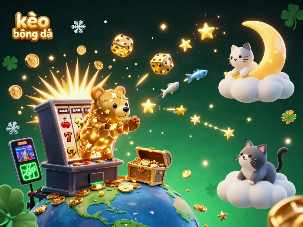 Experience kèo bóng đá thrills with a dazzling scene of gaming characters and winning elements colliding in vibrant action.