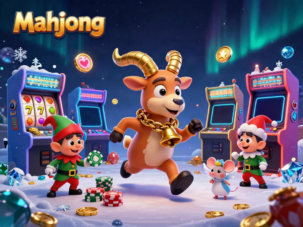 Experience exciting mahjong gameplay with lively characters in a festive casino setting.