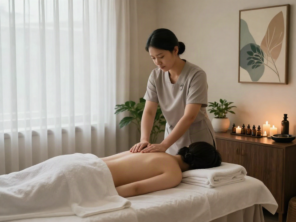 Relaxing 분당출장안마 treatment scene in a tranquil spa, showcasing soothing ambiance.