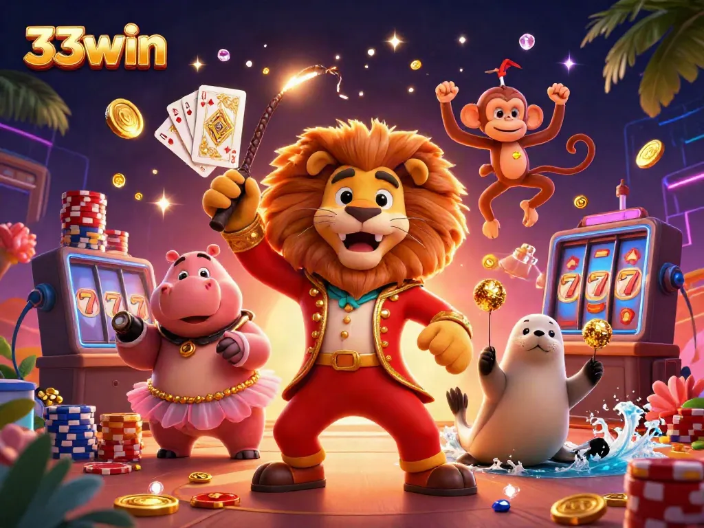 Experience the excitement of 33win with vibrant casino-themed characters and spectacular game elements.