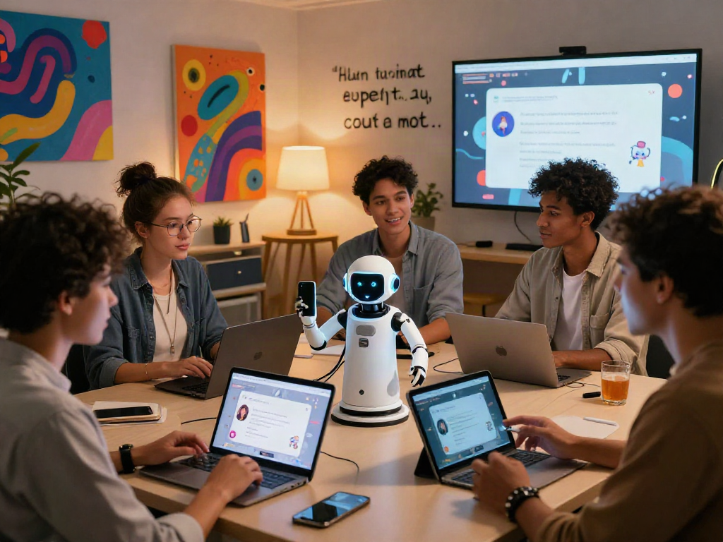 Engaging scene of individuals using hentai ai chat in a vibrant virtual environment showcasing creativity and technology.