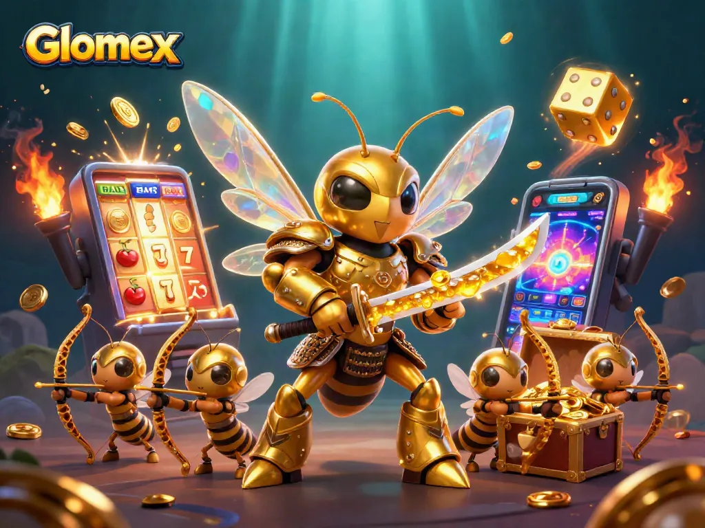 Engage with Glomex-themed casino excitement featuring vibrant illustrations of dynamic gaming elements.