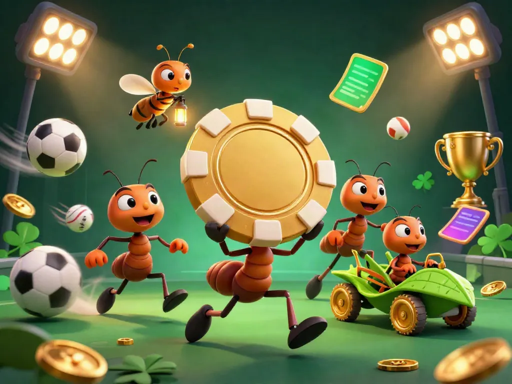 Engaging scene showcasing ants in a heist for the skyinplay exchange with gambling elements.