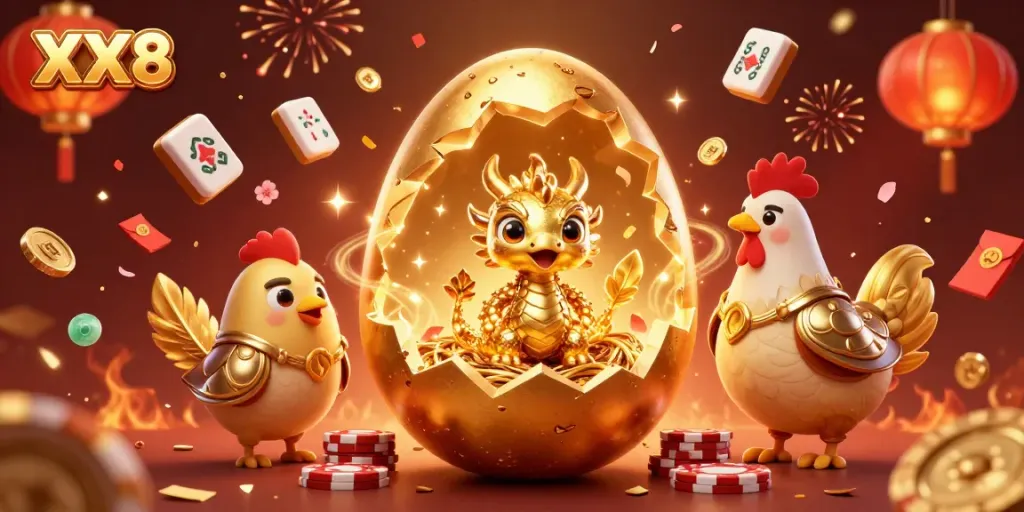 Engage with the mesmerizing XX8 casino scene featuring a golden dragon and poker chips.