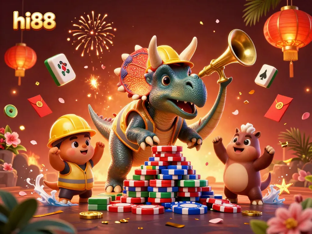 Place your bets and celebrate at hi88 with vibrant 3D casino-themed festivities and characters.