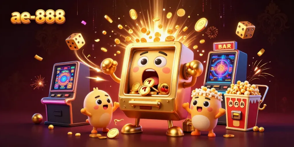 Witness the exciting ae-888 slot machine jackpot explosion with coins and vibrant gaming elements.