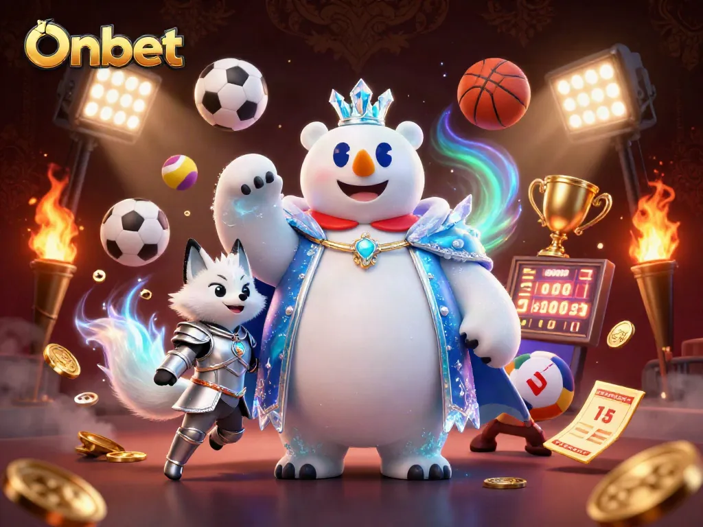 Experience Onbet's dynamic thrill with polar bear royalty and sports betting excitement.