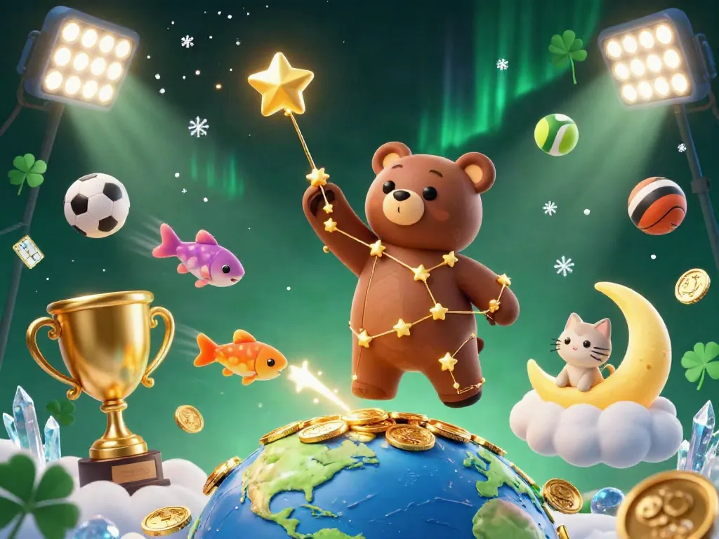 Engage in exciting gameplay with bujangtoto featuring a golden constellation bear among dynamic sports elements.