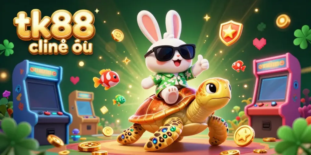 Engage with tk88 chính thức by experiencing fun gaming moments featuring a lucky rabbit and golden turtle in a vibrant casino scene.