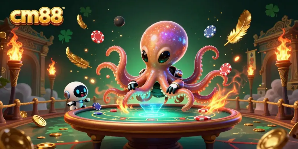 Experience the vibrant world of cm88 with an octopus dealer and exciting casino elements.