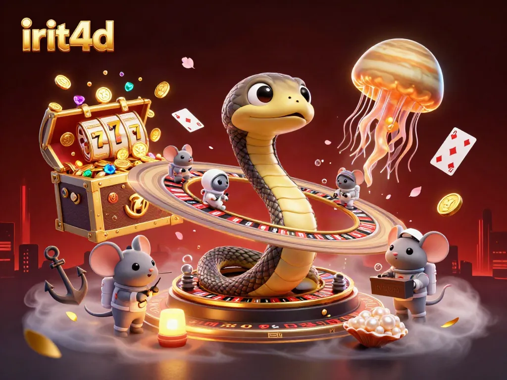 Experience the thrill of irit4d with vibrant casino elements, astronauts betting on a roulette-style galaxy.